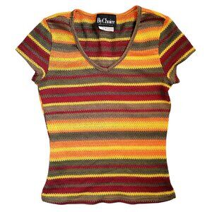 Vintage Striped Short Sleeve Top in Warm Colors READ DESCRIPTION